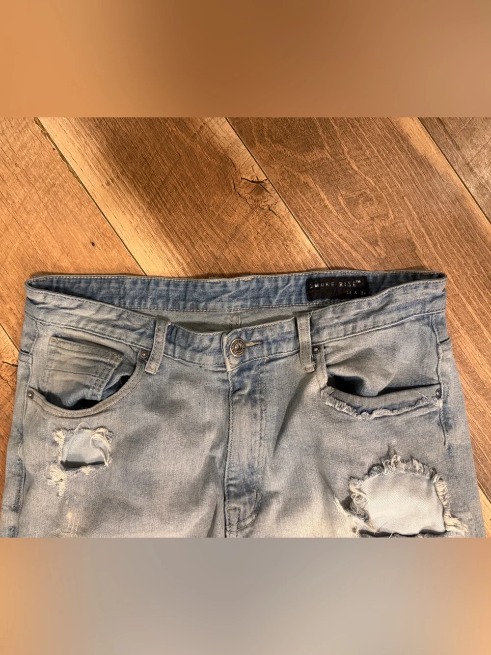 Smoke Rise distressed moto biker jeans
